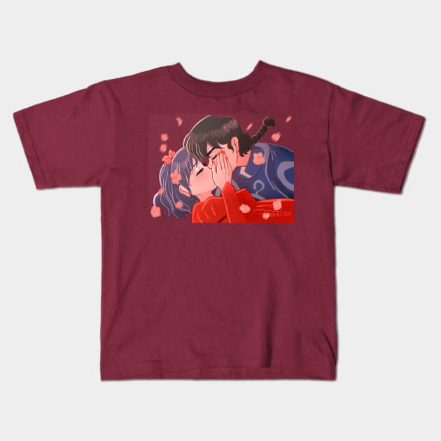 Ranma and Akane Kiss Kids T-Shirt by Sarah D’ Art